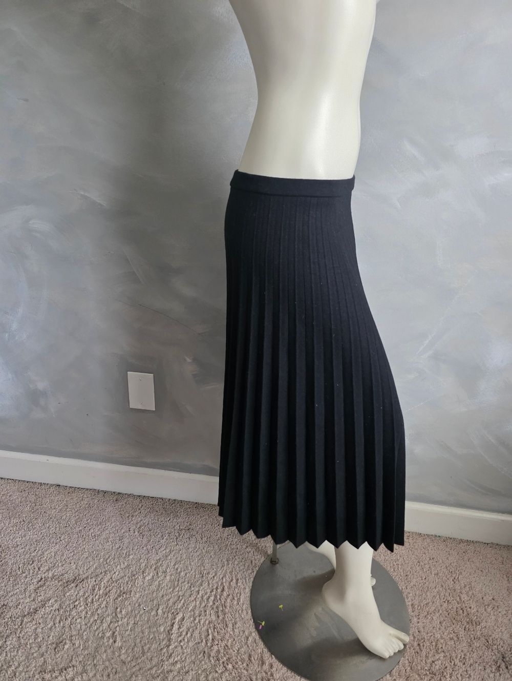 Vintage Black & Blue Virgin Wool Pleated Midi Skirt Womens 12 Set Of 2 Preppy - Picture 3 of 16